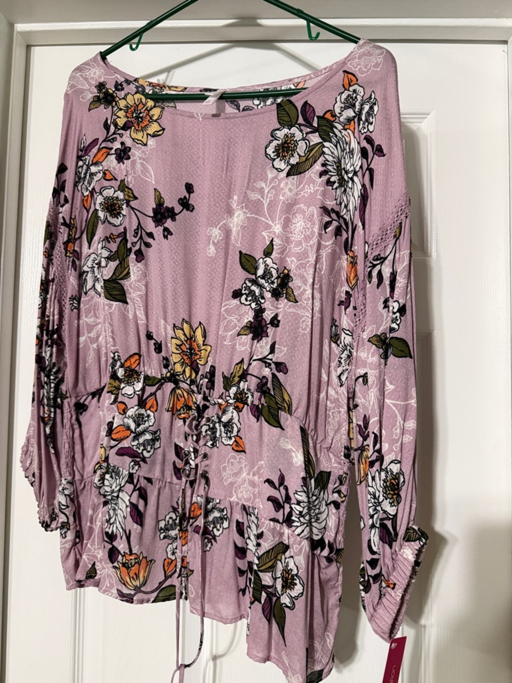 Xhilaration Mauve Pink Floral Drawstring Blouse